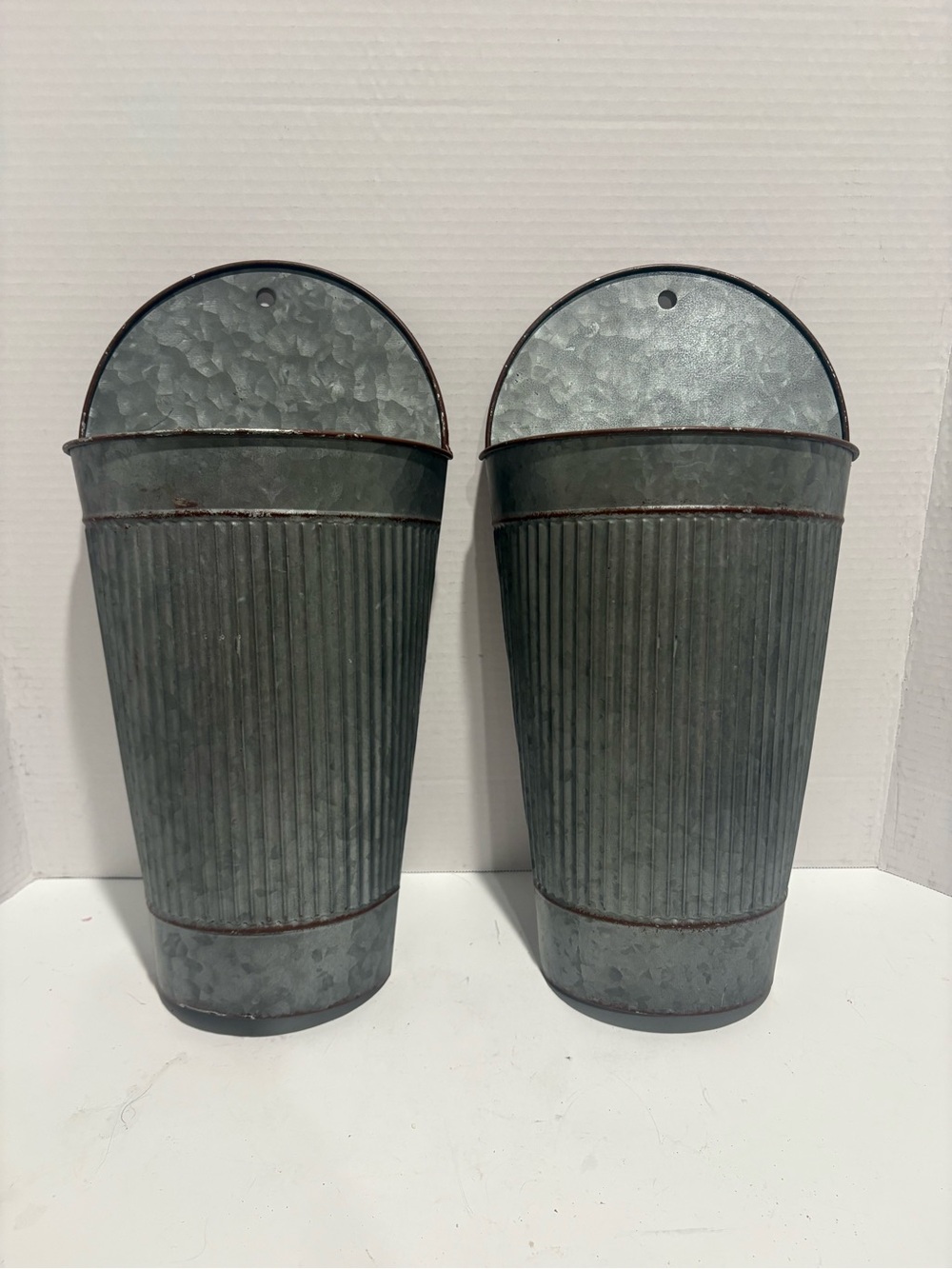 Kirklands Galvanized Gray Ribbed Wall Vases - Set of 2